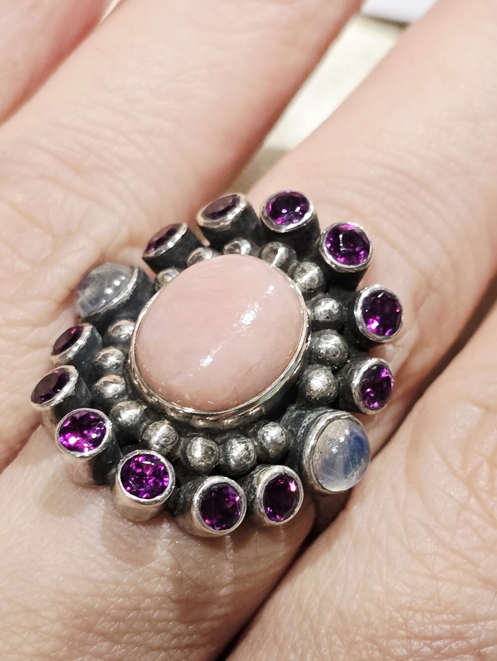 Designer Nicky buttler sterling silver moonstone amethyst pink rose quartz Ring